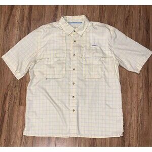 Magellan Outdoors Shirt Mens Large L Short Sleeve Fish Gear Button Yellow Plaid